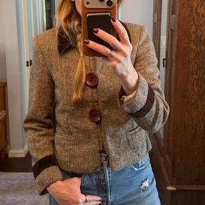 Women's Brown Wool Tweed Jacket with Brown Accents